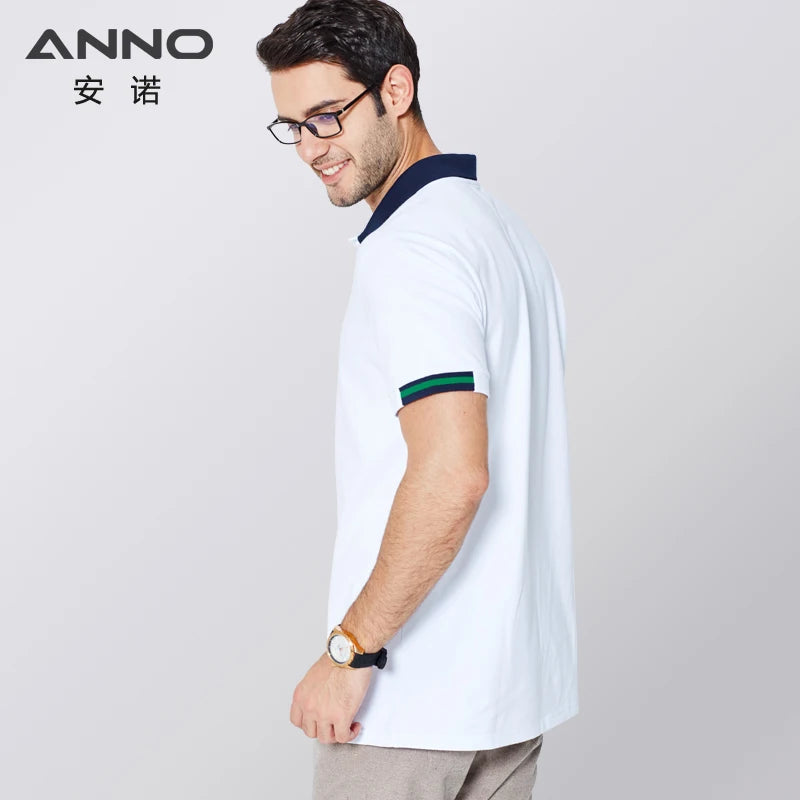 ANNO Leisure Polo Shirt for Male Lapel Collar White Elasticity Scrubs Men Nurse Dress Tops Work Casual Style Wear Work