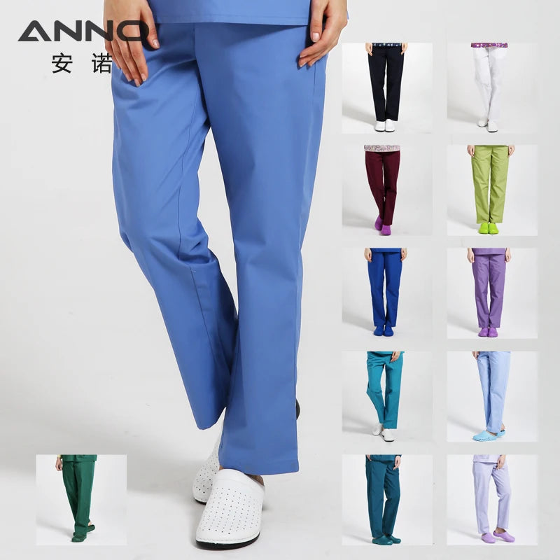 ANNO Work Trouser Doctor Nurse Uniform Bottoms Cotton More Pockets Dental Scrubs Pants SPA Nursing Scrub Pants