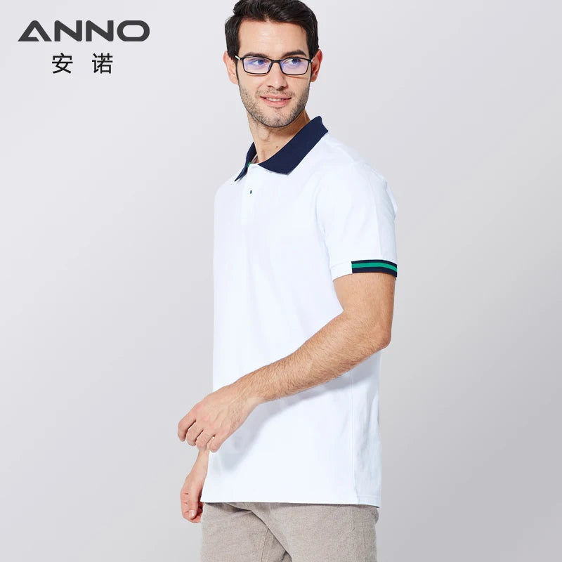 ANNO Leisure Polo Shirt for Male Lapel Collar White Elasticity Scrubs Men Nurse Dress Tops Work Casual Style Wear Work