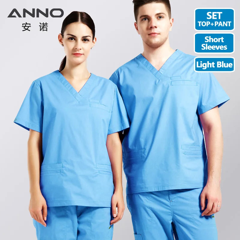 ANNO Elasticity Cotton Spandex Body Nurse Uniform For Women Men Scrubs Suit Dental Hospital Set Work Wear Beauty Salon Clothing
