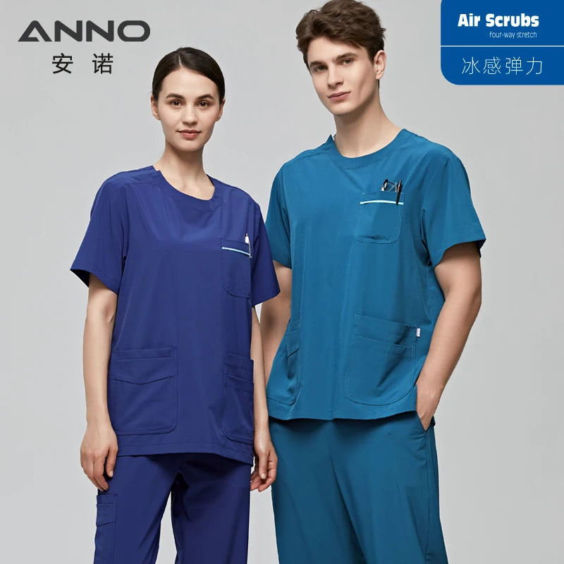 ANNO Scrubs Set with Spandex Hospital Work Nursing Uniform Quality Stretch Fabric surgical Suit Unisex Nurse Dental Clothing