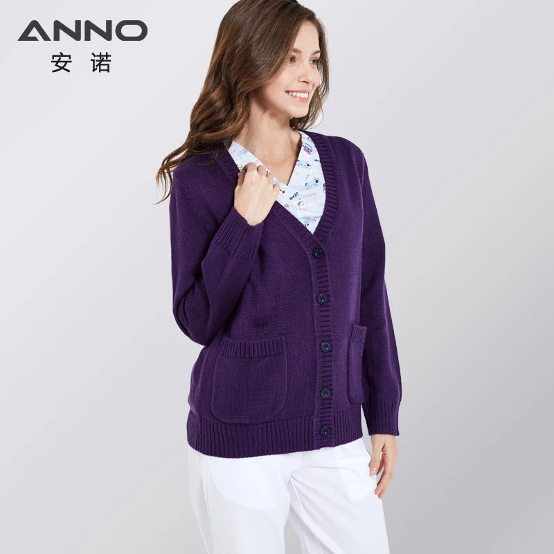 ANNO Long Sleeves Cotton Sweater Winter Hospital Equipment Unisex Work Wear Clothing Keep Warm Shirt Nursing Accessories