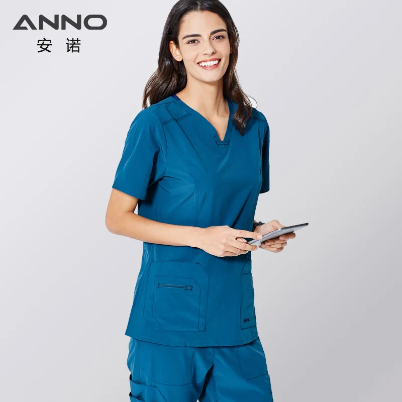 ANNO Non-stick Hair Scrubs Set Elasticity Nurse Uniform Slim fit Nursing Dress Pet Hospital Staff Cloths Veterinary Work Wear