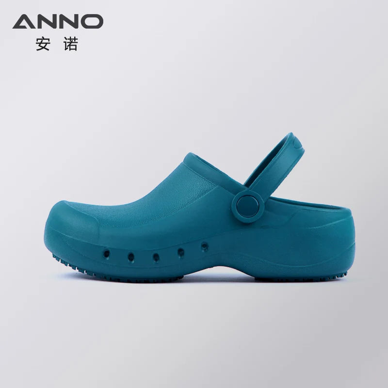 Soft Doctors Nurses Shoes EVA Anti-slip Clogs With Strap Operating Room Medical Slippers Chef Work Flat flip for Long Standing Lake Blue(HuLan)