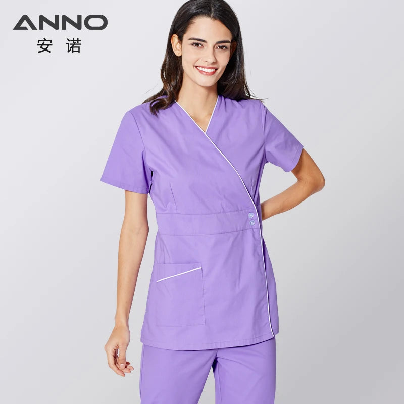 ANNO Scrubs Set Body Nurse Uniform For Women Clinical Clothing Shirt Pant Beauty Salon Wok Wear Nursing Gown