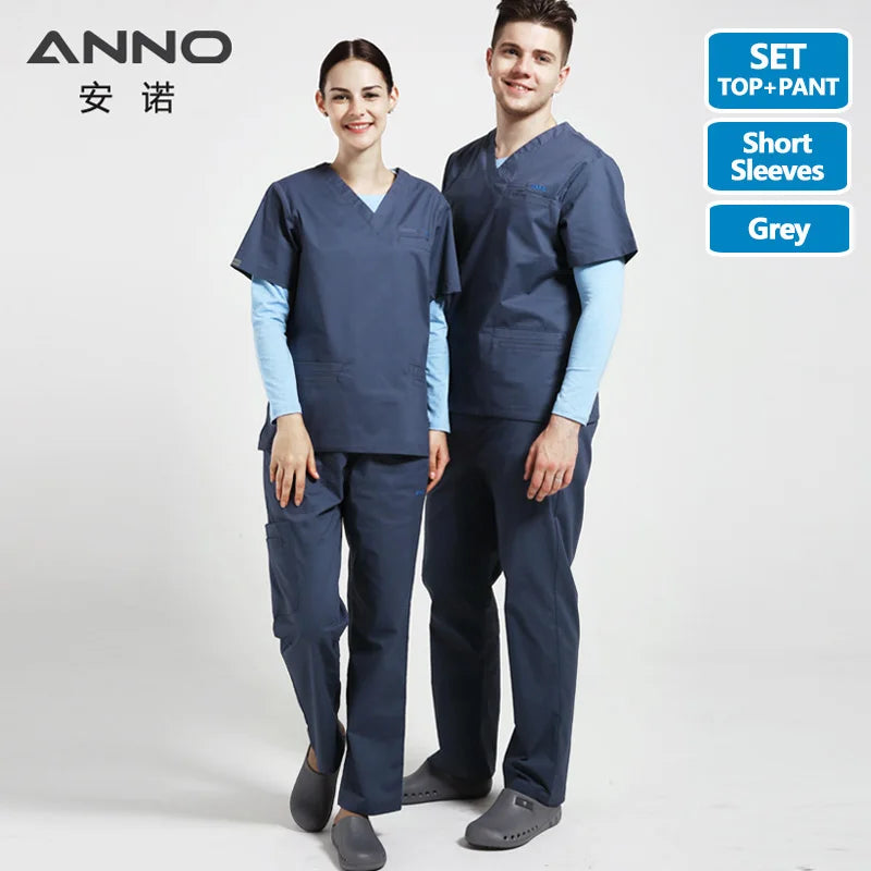 ANNO Elasticity Cotton Spandex Body Nurse Uniform For Women Men Scrubs Suit Dental Hospital Set Work Wear Beauty Salon Clothing