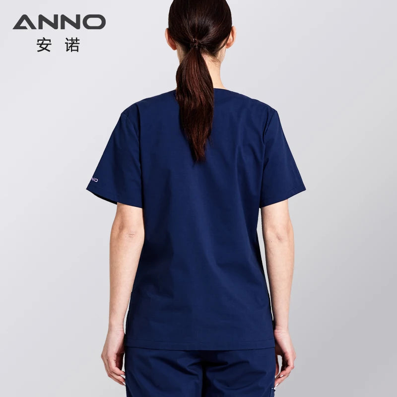 ANNO Cotton Scrubs Set Body Elasticity Nurse Uniform with Spandex Slim fit Fashion Nursing Dress Beauty Salon Work Wear