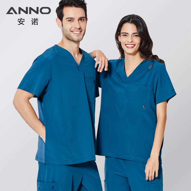 ANNO Nurse Uniform Non Stick Hair Fabric Pet Hospital Clothes Scrubs Set Work Doctor Suit Stretch Elasticity Cool Material