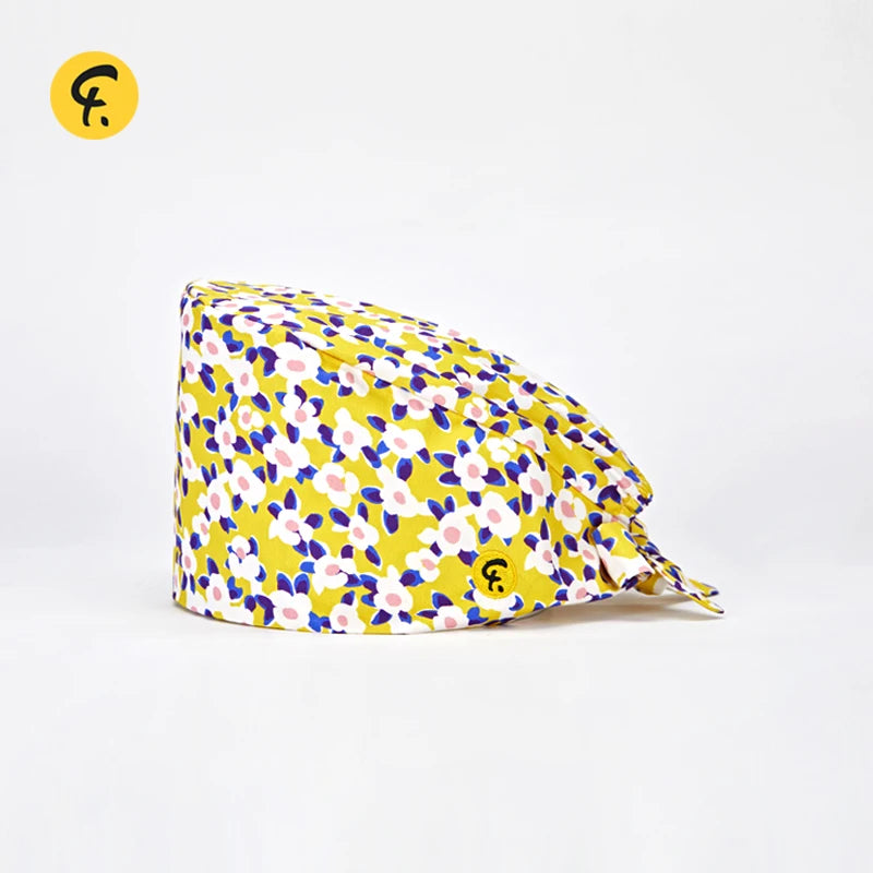 100% Cotton Medical Scrub Caps Women Men Dentist Hospital Doctor Work Surgical Hats Nursing Head Dress Carton Print FRH01-X120