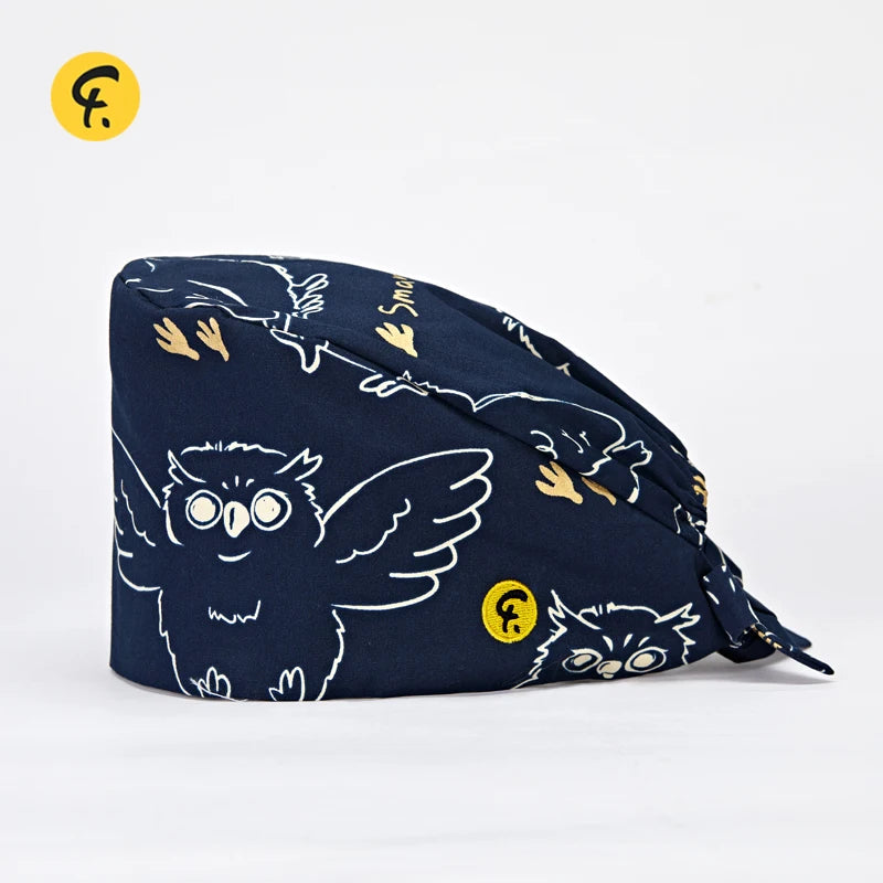 100% Cotton Medical Scrub Caps Women Men Dentist Hospital Doctor Work Surgical Hats Nursing Head Dress Carton Print FRH01-X106