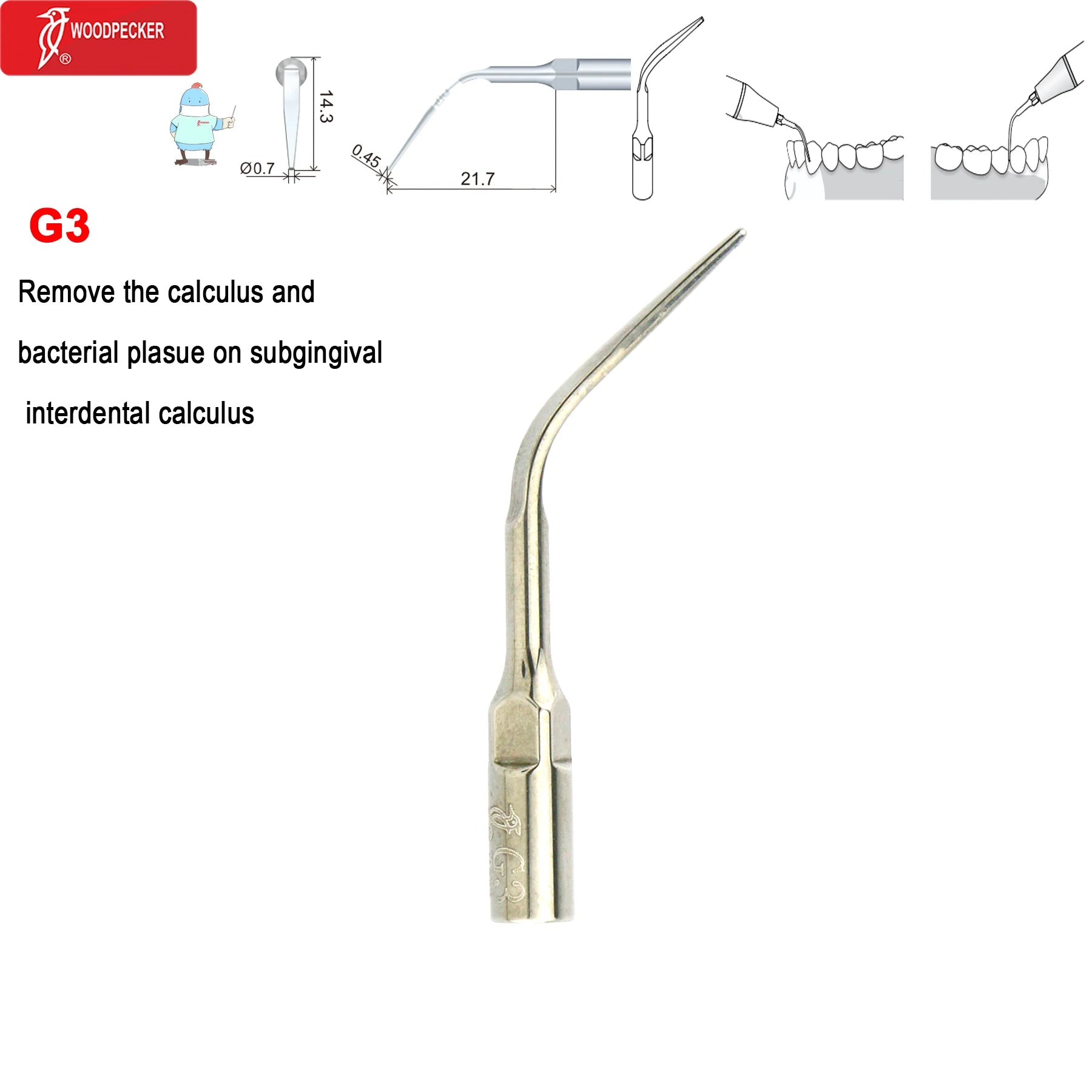 Original Woodpecker Dental Scaler Tips Ultrasonic Scaling Tip G1 G2 G3 G4 G5 G6 G7 G8 Fit For EMS UDS G3-1pc