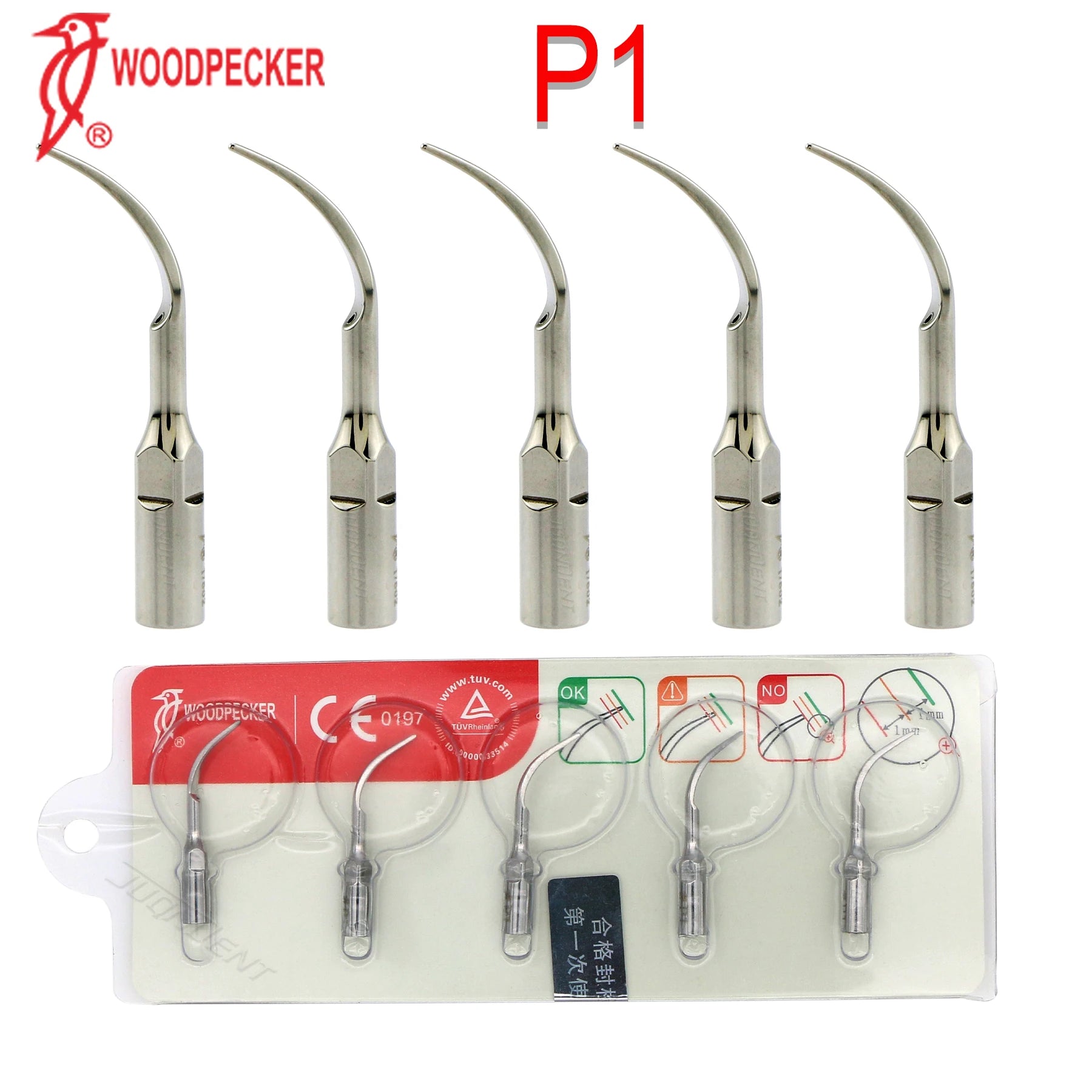 P1 Woodpecker Scaler Tips Dental Ultrasonic Scaler Tips For Periodontics Scaling Fit EMS Mectron Scaler Handpieces