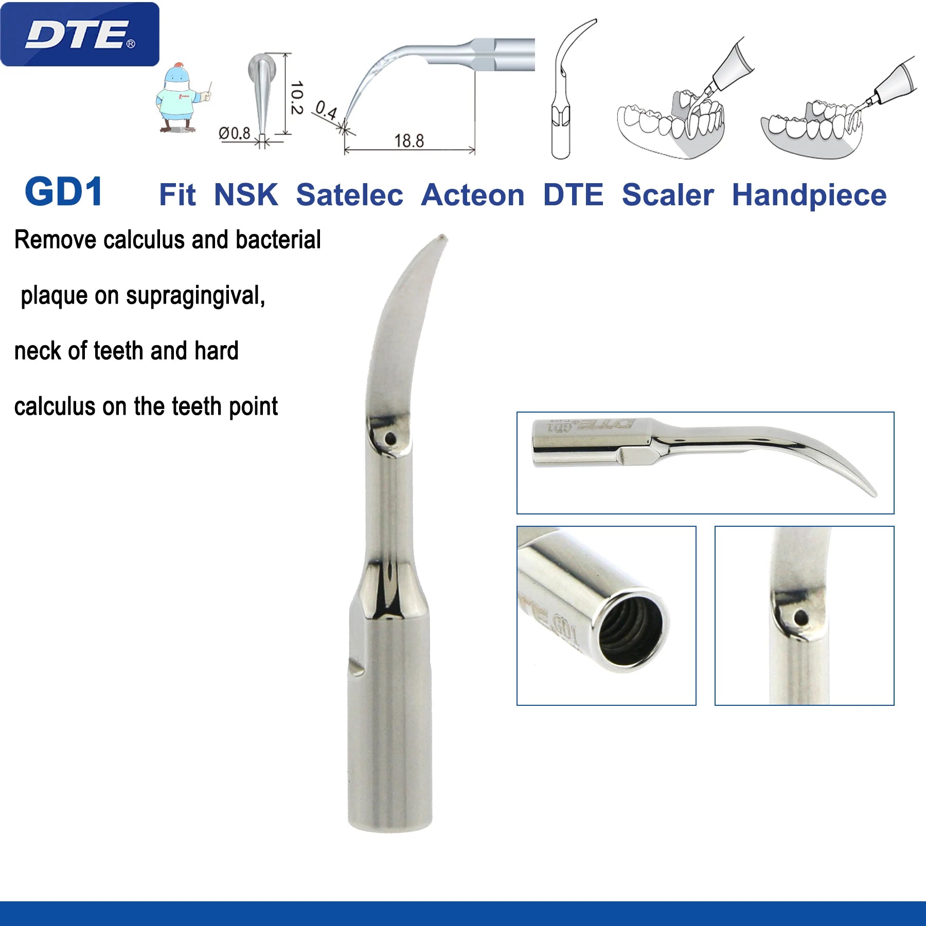 Original Woodpecker DTE Dental Scaler Tips Ultrasonic Scaling Tip G1-G8 GD1-GD8 For teeth cleaning Fit EMS NSK Satelec Acteon GD1-1pc