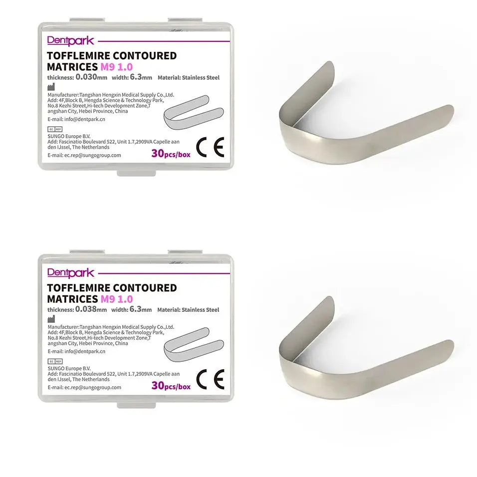 Dentpark 30pc Dental Tofflemire Double Contoured Matrices M9 Stainless Steel Premolar Molar Dentistry Matrix Bands 4 Sizes