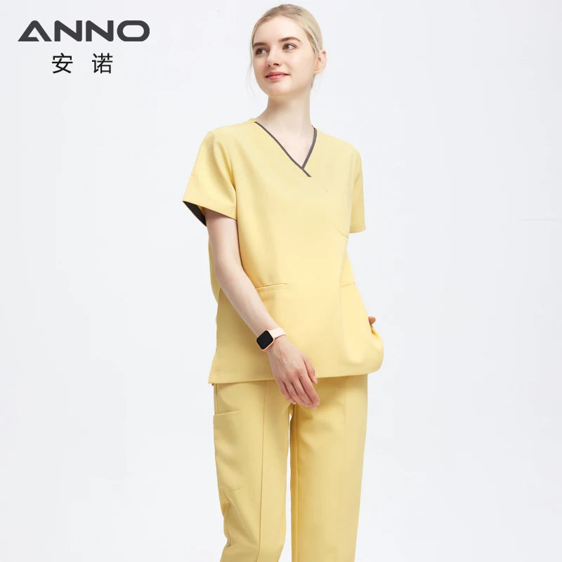 ANNO New Smooth and Fast Drying Medical Scrub Suit Anti-static Nurse Uniforms Doctor Men's and Women's Work Clothes Dental Cover