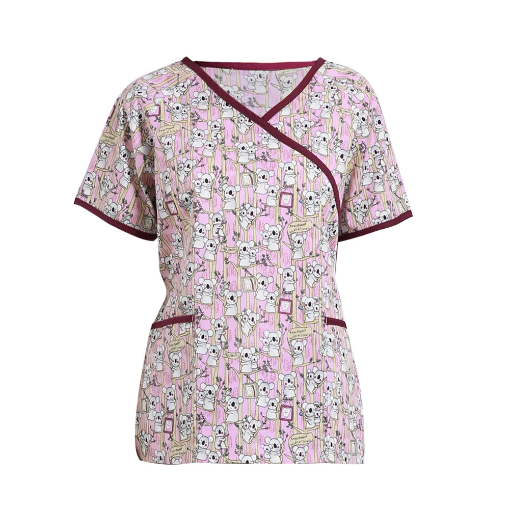 ANNO Women Hospital Nurse Uniform with Adjust Waist Body Scrubs Tops Pretty Clinic Paramedic Clothing Cosmetologist Coveralls 50-Red-Tops