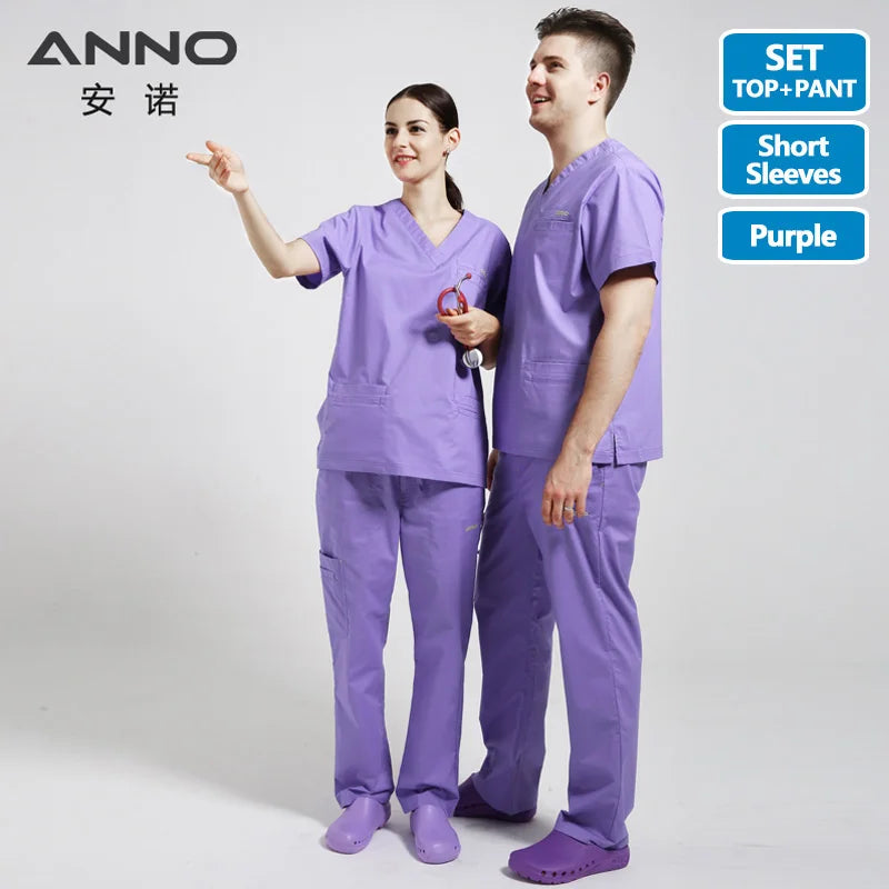 ANNO Elasticity Cotton Spandex Body Nurse Uniform For Women Men Scrubs Suit Dental Hospital Set Work Wear Beauty Salon Clothing ZiSe-Short