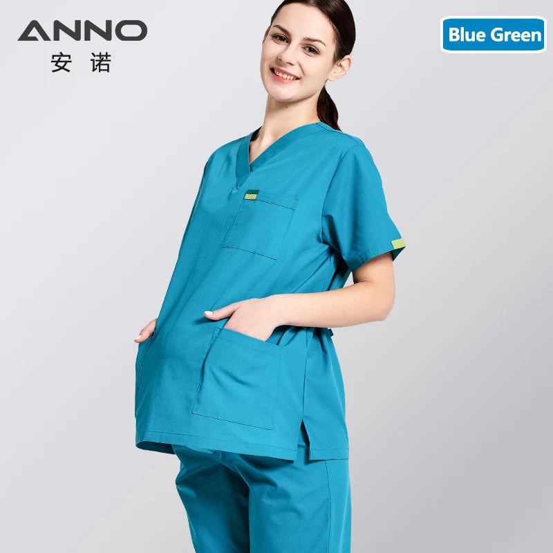 ANNO Maternity Work wear Loose Pregnant Woman Nurse Uniforms Hospital Clothing Female Adjustable Waist Scrubs Set A-3-Set