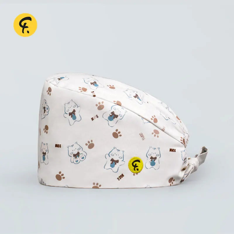 100% Cotton Medical Scrub Caps Women Men Dentist Hospital Doctor Work Surgical Hats Nursing Head Dress Carton Print FRH01-X136