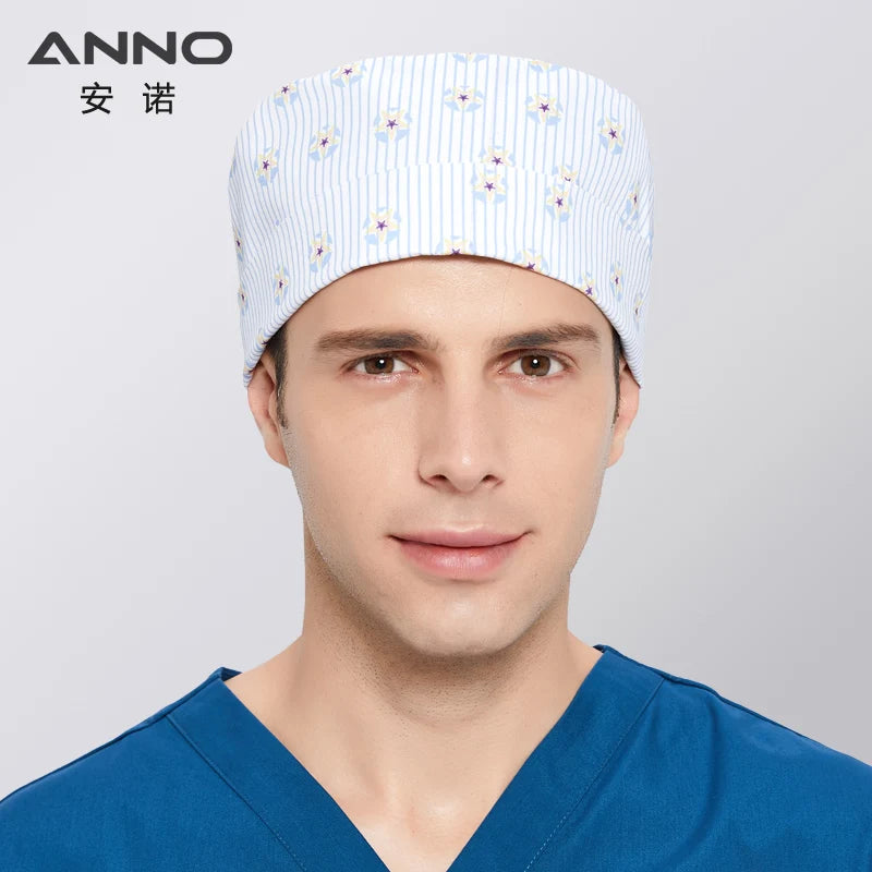 ANNO Cotton Scrub Caps Women Hospital Doctor Nurse Work Hats Nursing Cap Short or Long Hair Head Wear Animal Carton Print 01B-B113