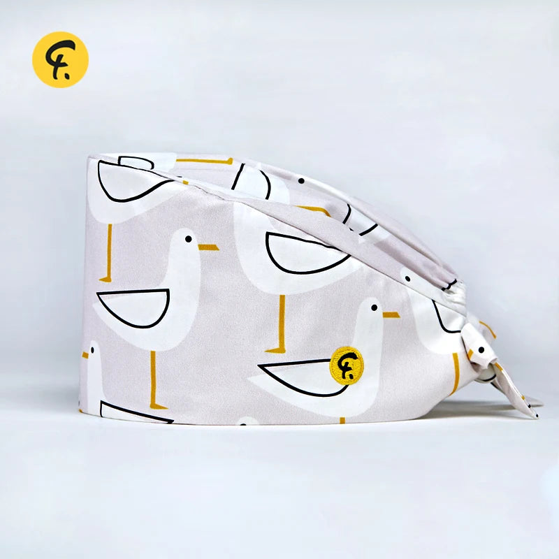 100% Cotton Medical Scrub Caps Women Men Dentist Hospital Doctor Work Surgical Hats Nursing Head Dress Carton Print FRH01-X127