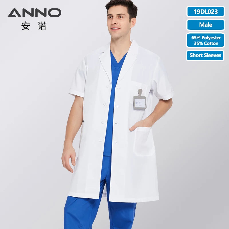 ANNO White Doctor Medical Coat Unisex Lab Uniforms Dentistry Clinic Overall Pharmacy Chemistry Medico Gown 19DL023-Male