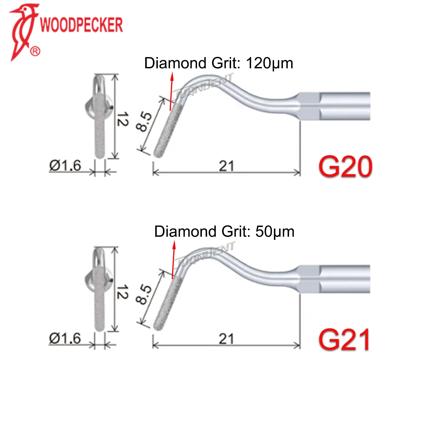 Original Woodpecker Scaler Tips Dental Ultrasonic Scaling Tip With Diamond G20 G21 Fit EMS Mectron Scaler Handpieces