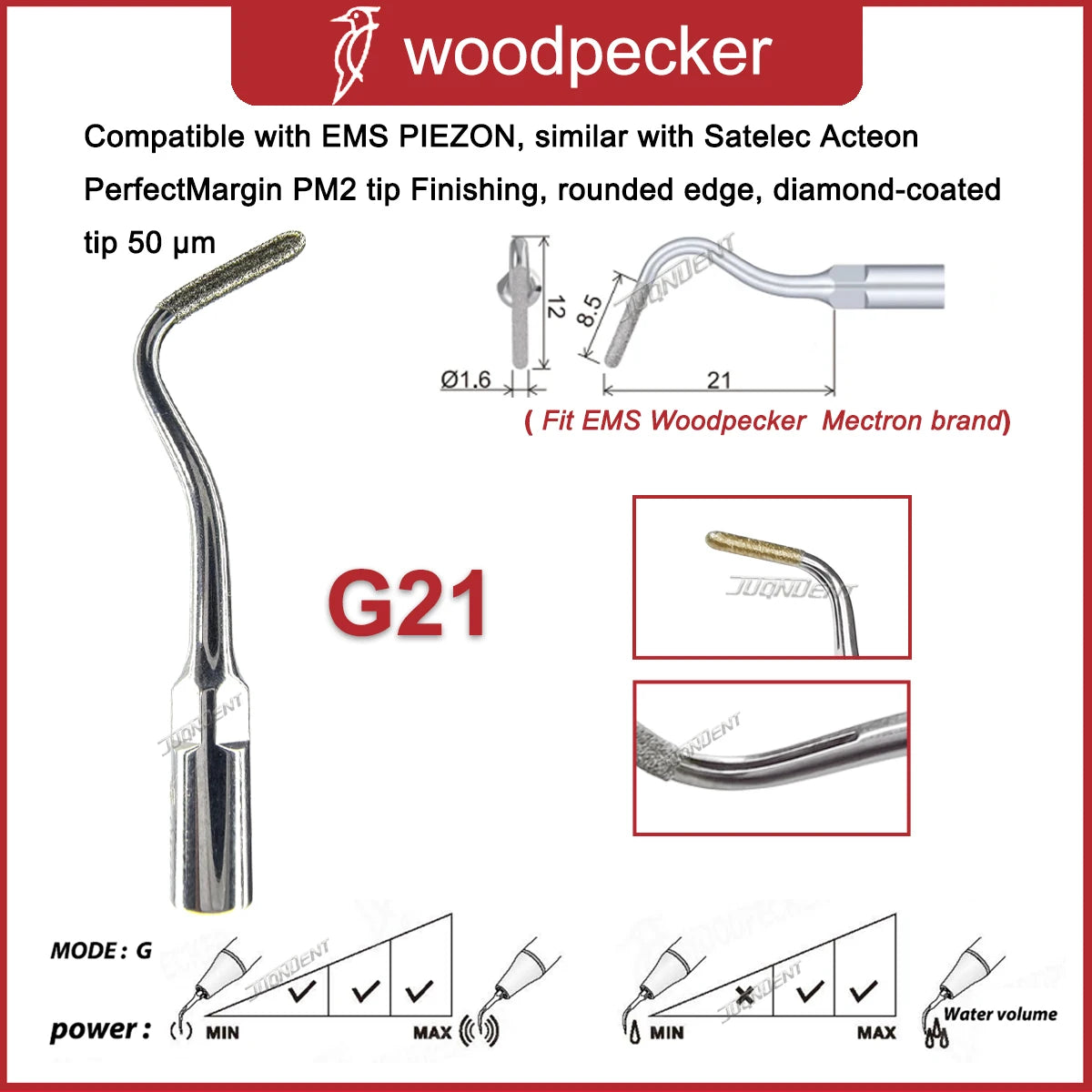 Original Woodpecker Scaler Tips Dental Ultrasonic Scaling Tip With Diamond G20 G21 Fit EMS Mectron Scaler Handpieces G21 Scaler Tips