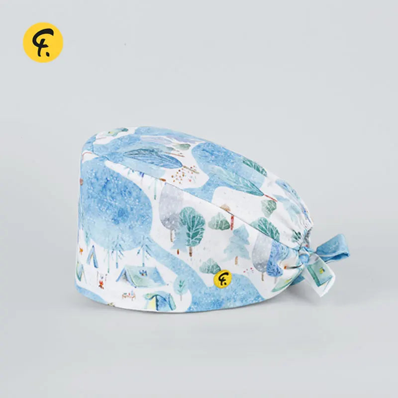 100% Cotton Scrub Caps Wth Sweatband Unisex Dentist Hospital Doctor Work Surgical Hats Man Women Carton Print Nursing Head Dress FRH01-X159