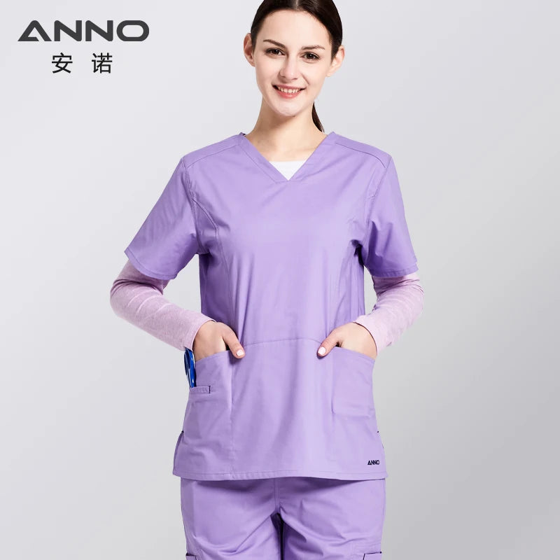 ANNO Summer Nurse uniform Female Form Medical Scrub Suit Health and Beauty Care Nursing Dress Hospital Supply Slim Fit T01-Set