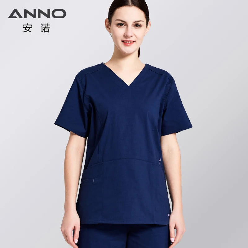 ANNO Summer Nurse uniform Female Form Medical Scrub Suit Health and Beauty Care Nursing Dress Hospital Supply Slim Fit T02-Set