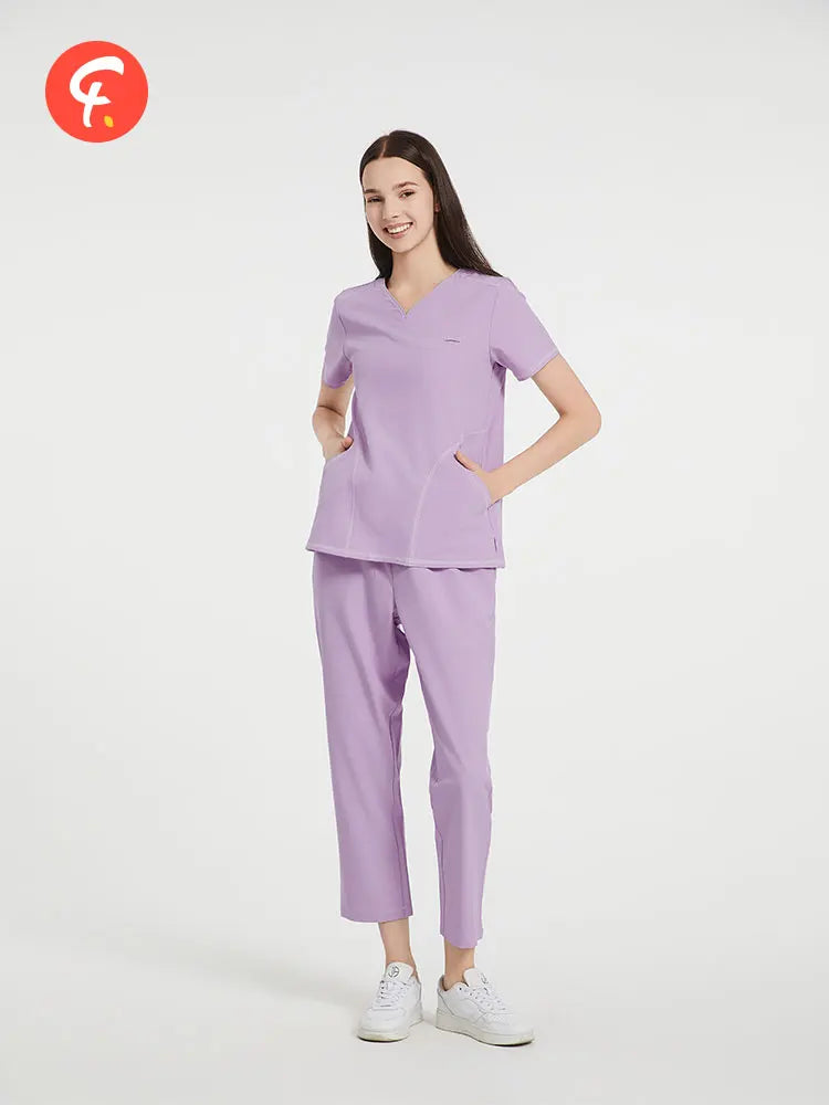 Scrub Set 4 Way Stretch Nursing Uniform Anti-Static Wrinkle Free Women Hospital Nurse Clothes Uniforms 94% polyester 6% Spandex FAS03-Set