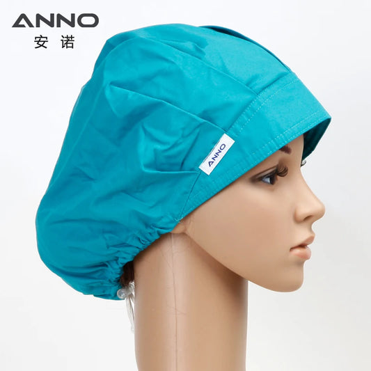 ANNO Solid Color Scrubs Caps Women Hospital Doctor Nurse Work Hats Bouffant Nursing Cap with Sweatband Long Hair Head Dress 01A-A03