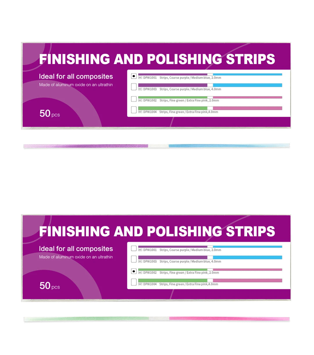 Dentpark 50pcs Dental finishing and Polishing Strips With Central Blank for composite and natural teeth NO grit stripping off