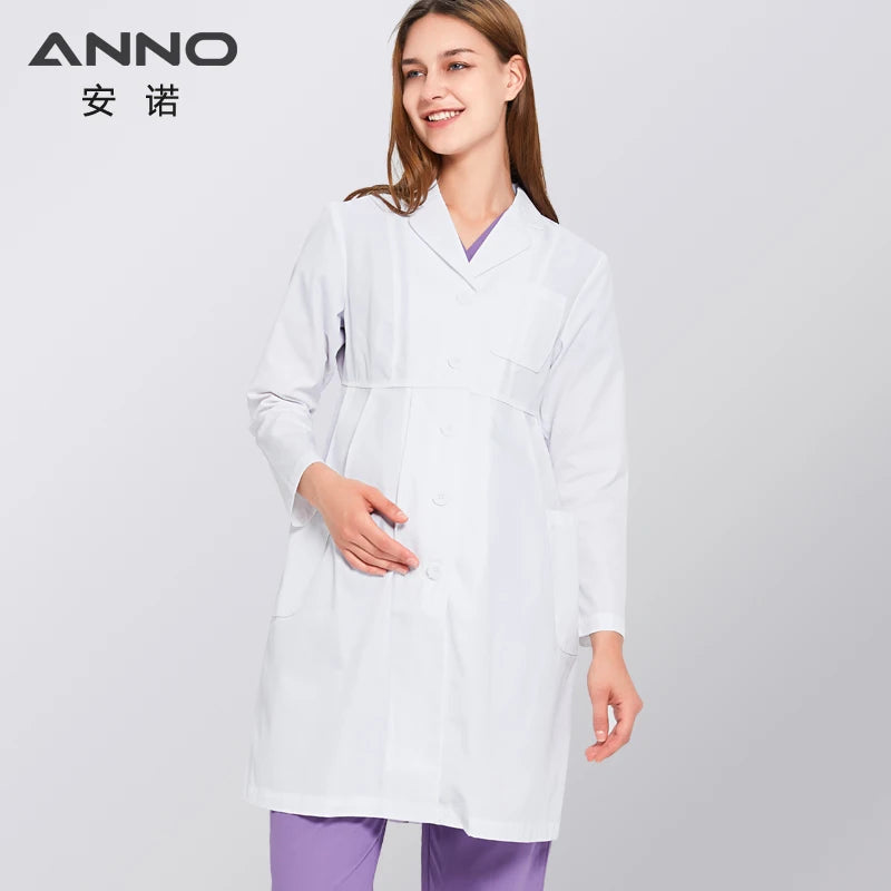 ANNO White Lab Coat Pregnancy Doctor Uniform Maternity Outfit Outwear Pregnant Medical Clothing Clinic Overall Pharmacy Gown