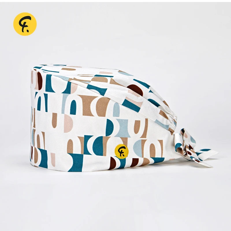 100% Cotton Medical Scrub Caps Women Men Dentist Hospital Doctor Work Surgical Hats Nursing Head Dress Carton Print FRH01-X123