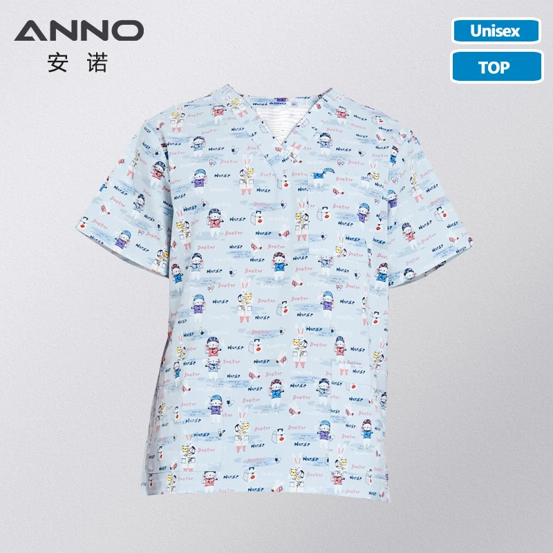 ANNO Hospital Staff Scrubs Top Medical Sanitary Nursing Uniform Dental Clinic Print Beauty Caregiver Coveralls B101