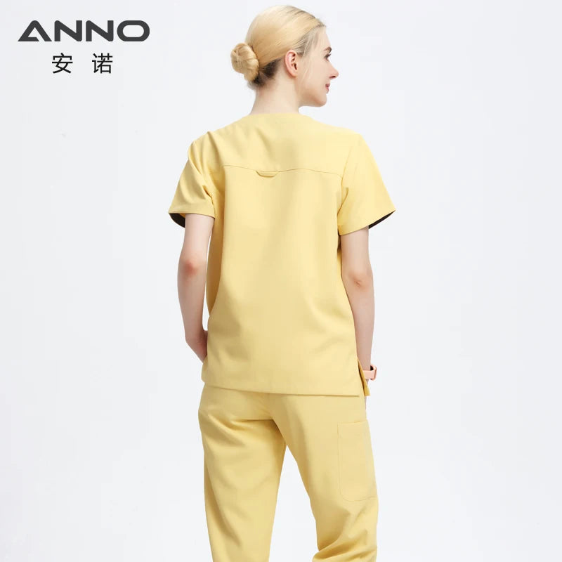 ANNO New Smooth and Fast Drying Medical Scrub Suit Anti-static Nurse Uniforms Doctor Men's and Women's Work Clothes Dental Cover