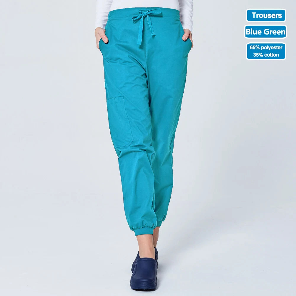 ANNO Work Trousers Doctor Nurse Uniform Bottoms Elastic Cuffs Dental Medical Clothing Scrub Nursing Pencil Jogger Pants A-3