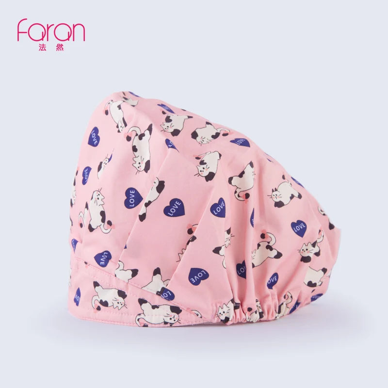 ANNO Cotton Caps Women Hospital Doctor Nurse Work Hats Bouffant Nursing Cap with Sweatband Long Hair Head Wear Chlorine Bleach FRP-01-X033