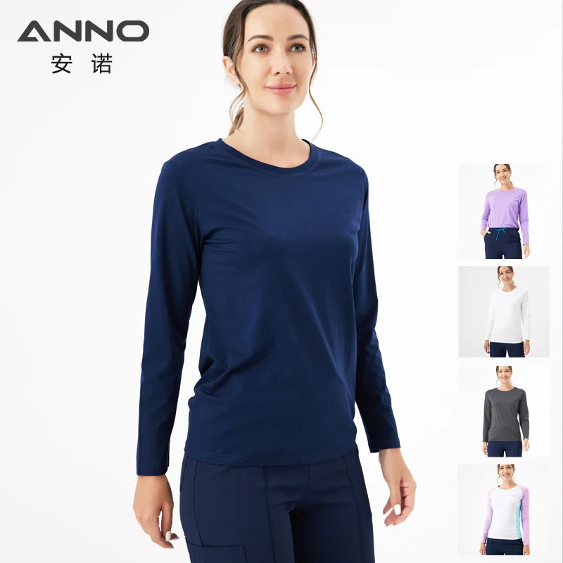 ANNO Keep Warm Under Shirt Long Sleeves Cotton Hospital Scrubs Accessories Equipment Unisex Body O Neck Inside Bottoming Cloths