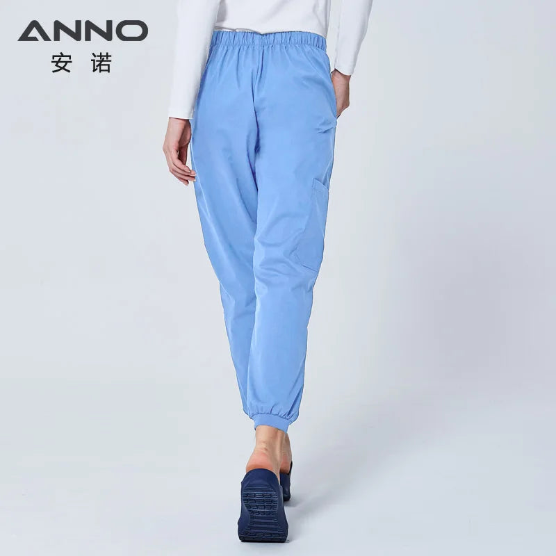 ANNO Work Trousers Doctor Nurse Uniform Bottoms Elastic Cuffs Dental Medical Clothing Scrub Nursing Pencil Jogger Pants A-12