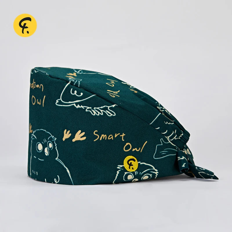 100% Cotton Medical Scrub Caps Women Men Dentist Hospital Doctor Work Surgical Hats Nursing Head Dress Carton Print FRH01-X107