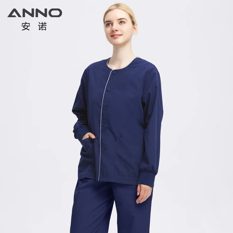 Long Sleeves Scrubs Jackets Pretty Outfit Soft Nurse Out Coat Doctor Hospital Nursing Staff Uniforms Autumn Winter Work Wear