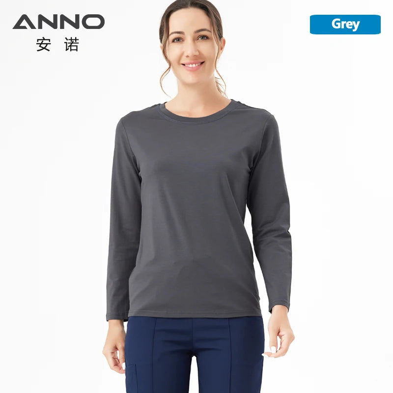 ANNO Keep Warm Under Shirt Long Sleeves Cotton Hospital Scrubs Accessories Equipment Unisex Body O Neck Inside Bottoming Cloths