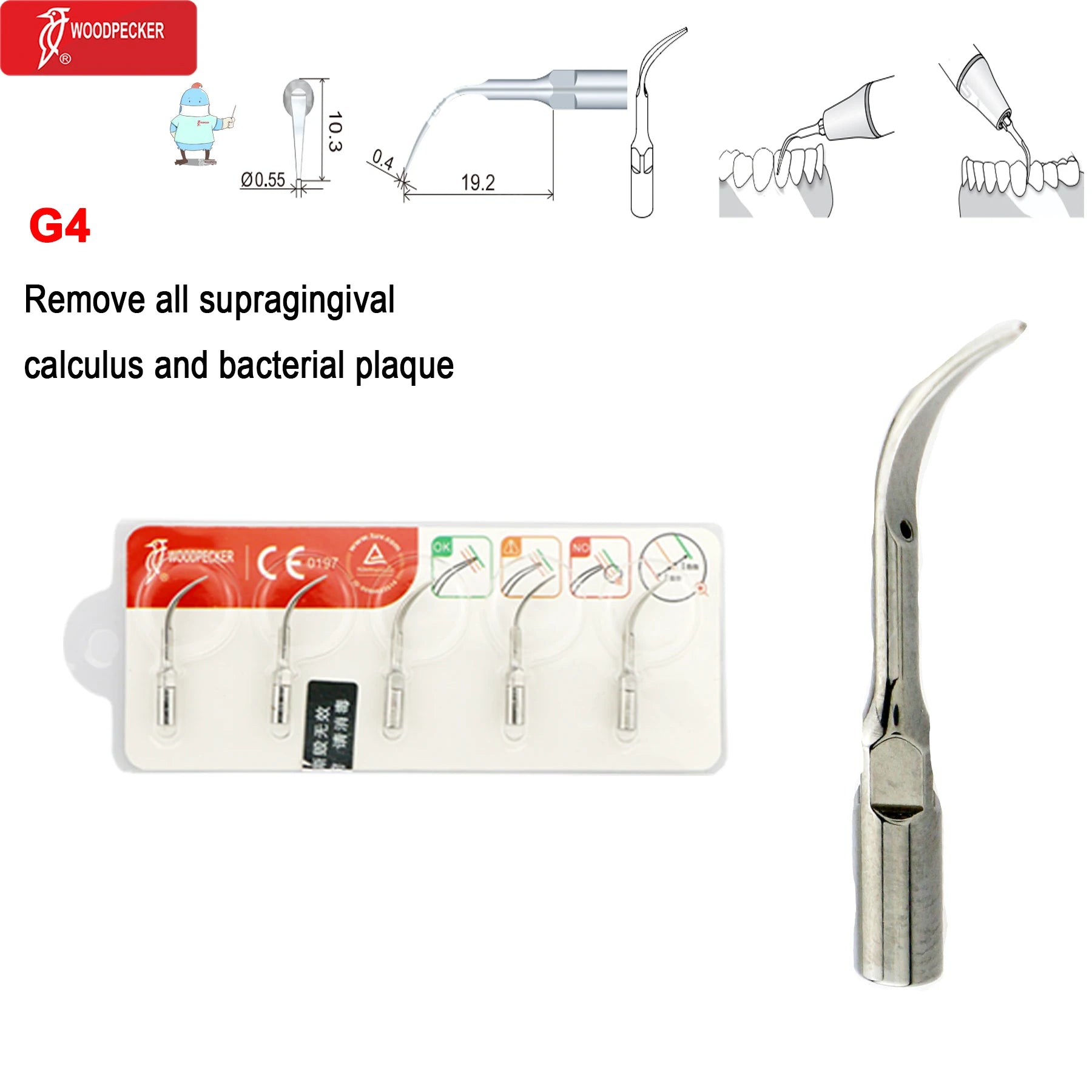 Original Woodpecker DTE Dental Scaler Tips Ultrasonic Scaling Tip G1-G8 GD1-GD8 For teeth cleaning Fit EMS NSK Satelec Acteon G4-5pc
