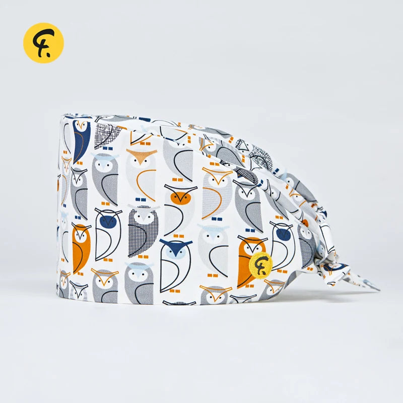 100% Cotton Medical Scrub Caps Women Men Dentist Hospital Doctor Work Surgical Hats Nursing Head Dress Carton Print FRH01-X126