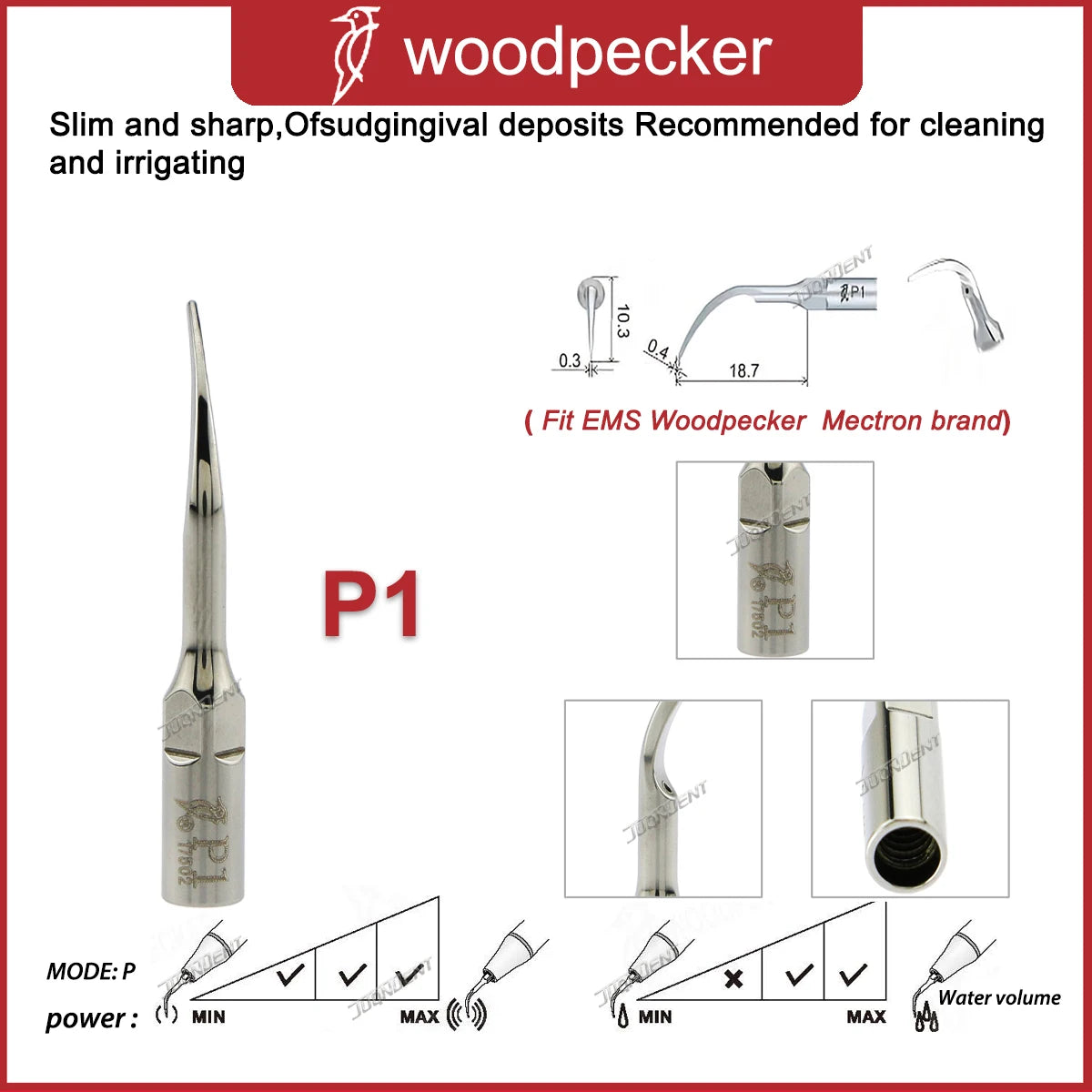 P1 Woodpecker Scaler Tips Dental Ultrasonic Scaler Tips For Periodontics Scaling Fit EMS Mectron Scaler Handpieces Scaler Tips P1-1PC