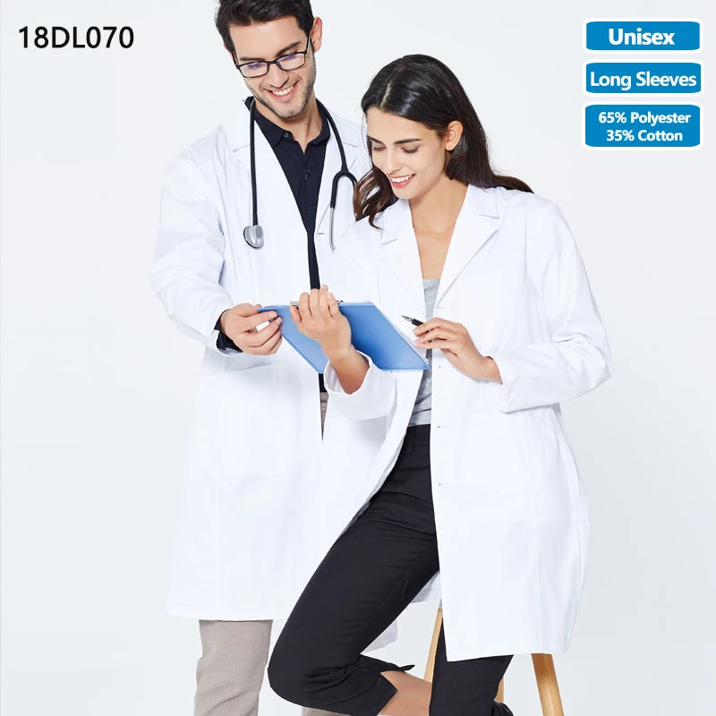 ANNO White Doctor Medical Coat Unisex Lab Uniforms Dentistry Clinic Overall Pharmacy Chemistry Gown 65%Polyester 35%Cotton 18DL070