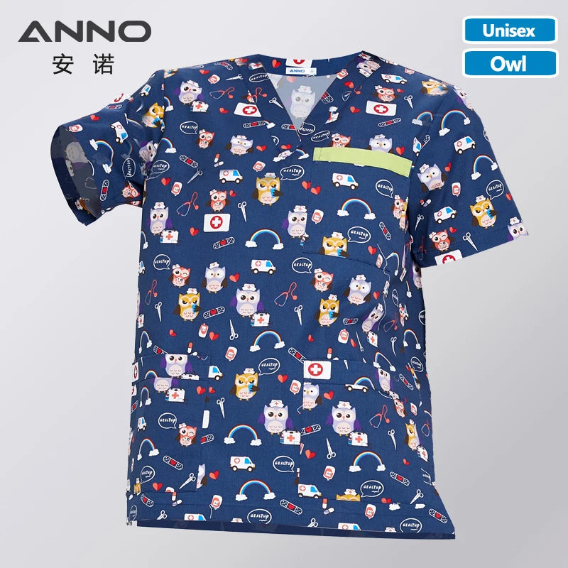 ANNO Hospital Staff Scrubs New Design Nursing Uniform Unisex Dental Clinic Supplies Nurse Work Uniforms Tops Pants Optional 20SS015-MaoTouY-Top